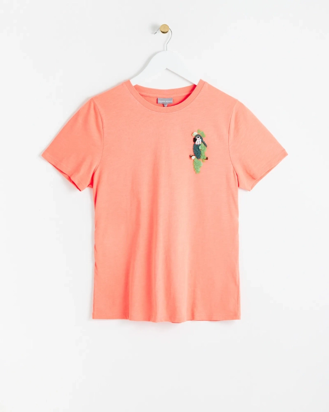 Beaded Parrot Orange Cotton T-Shirt | Oliver Bonas