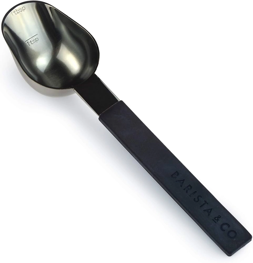 Barista & Co Coffee Measuring Scoop - Stainless Steel Coffee Scoop Spoon with Non-Slip Handle for Ground Coffee, Loose Leaf Tea, Spice etc. - Black Coffee Spoon with 6ml and 15ml Measuring Marks