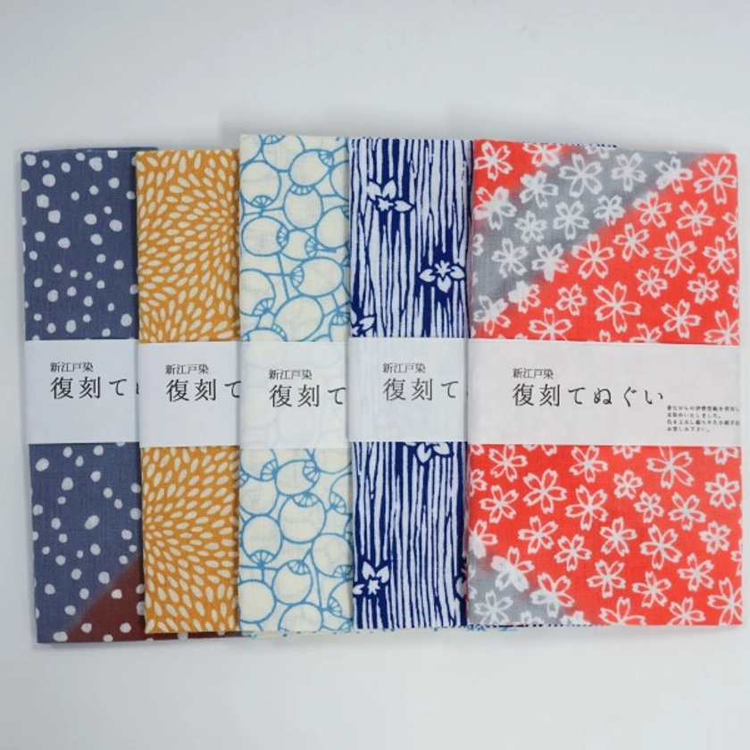 Reissued Hand Towels - five-piece set: Four Seasons of Edo (a collection of seasonal landscapes from Japan) - traditional intricate patterns, yukata patterns, based on Ise Katagami stencil patterns (an important intangible cultural asset), Marukyu Shouten