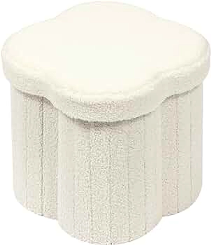 B FSOBEIIALEO Storage Ottoman Cube, Flowers Shaped Ottomans with Storage Foot Stool Footrest for Lving Room, Boucle Ottoman Seat for Dorm Room,Faux Teddy Fur,White 12.6"x12.6"x12.6"