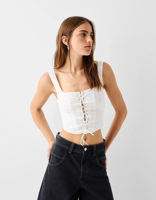 Top corset broderie anglaise nœud - Femme