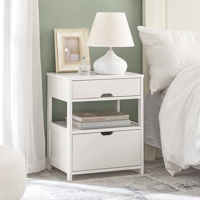 SoBuy Bedside Table with 2 Drawers, Side Table, Lamp Table, Night Stand, End Table, White, FRG258-W