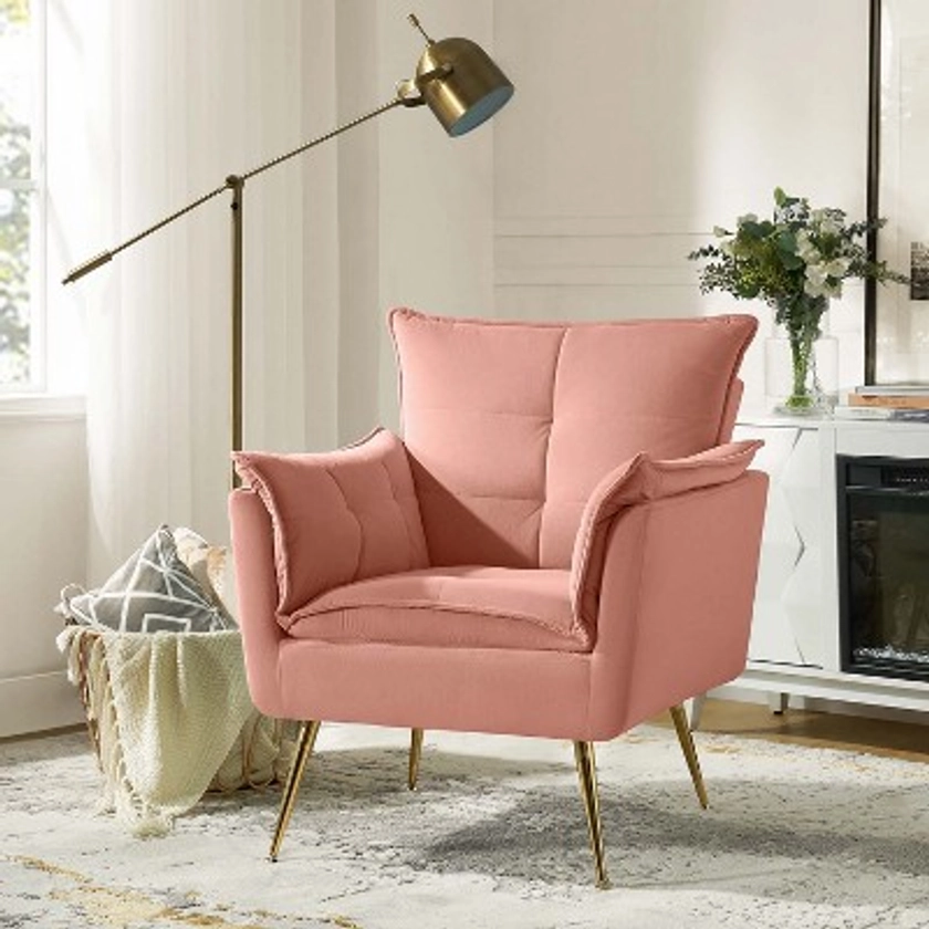 Jonat Contemporary Velvet Tufted Wooden Upholstered Armchair with Metal Legs for Bedroom and Living Room | ARTFUL LIVING DESIGN-PINK