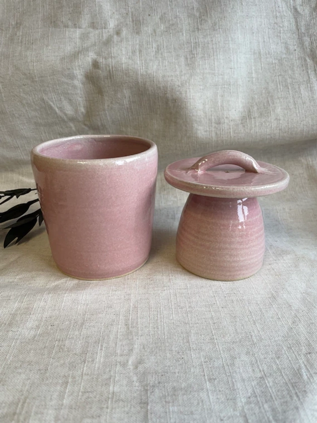 Candy Floss Pink ceramic butter crock, handmade butter cellar, hand thrown butter vessel, french butter dish
