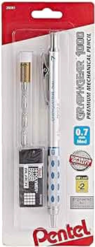 Pentel GraphGear 1000 - Lápiz de dibujo automático, 1 lápiz con borradores, 0.7mm