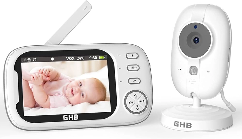 GHB Babyphone Caméra Bébé Moniteur Écran LCD 3.5 inches Support 2 Caméras 2,4 GHz Capteur de Température Vision Nocturne 720p : Amazon.fr: Bébé et Puériculture