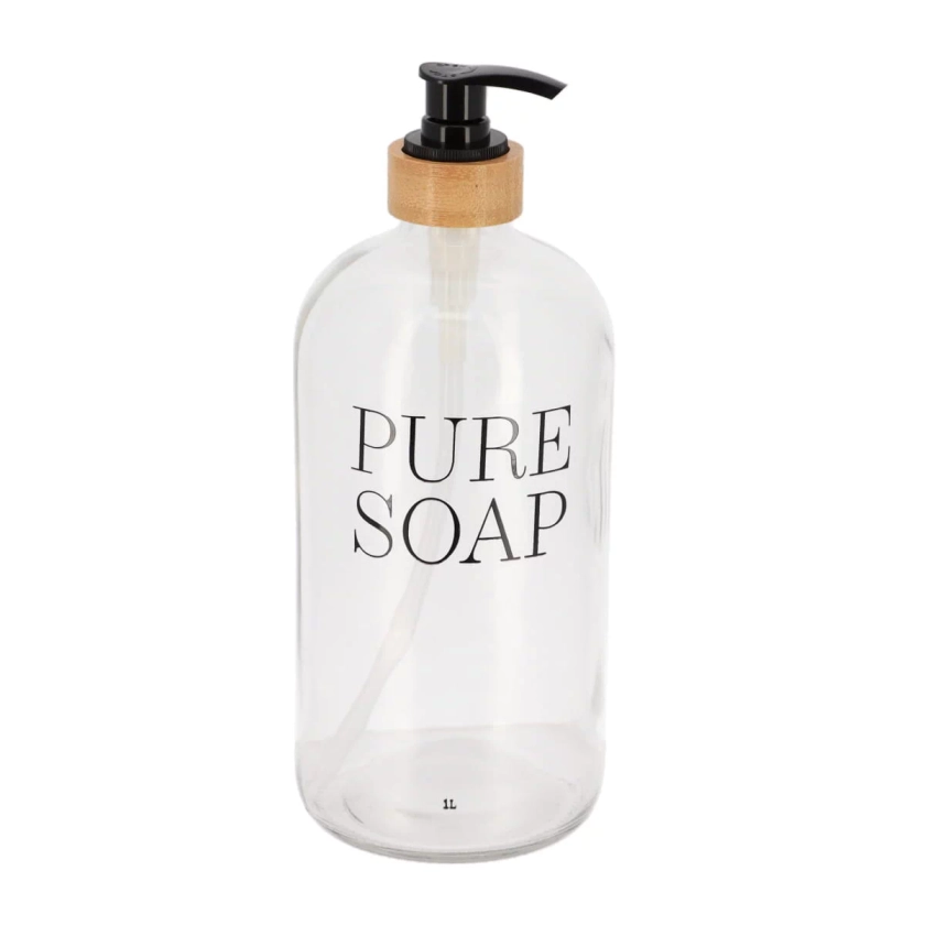 DISTRIBUTEUR SAVON VERRE BAMBOU PURE SOAP 1L TRANSPARENT