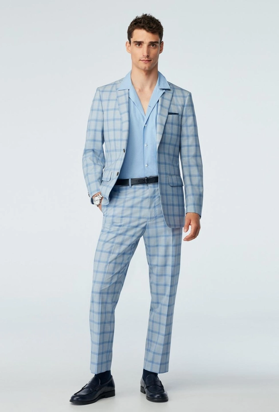 Custom Suits Made For You - Kettering Plaid Light Blue Suit | INDOCHINO