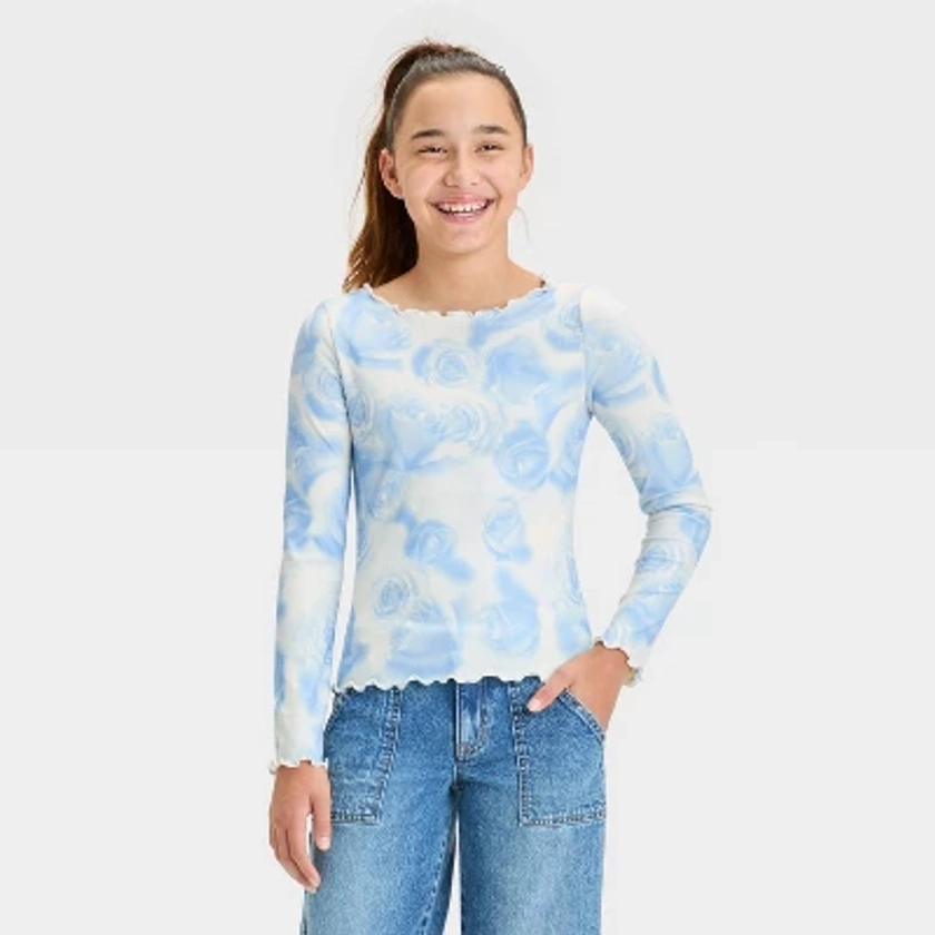 Girls' Long Sleeve Side Shirred T-Shirt - art class™ Blue XL