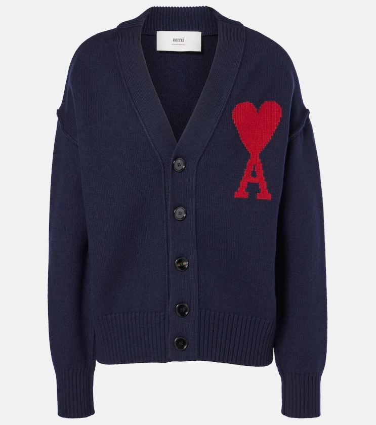 Ami De Coeur wool cardigan in blue - Ami Paris | Mytheresa