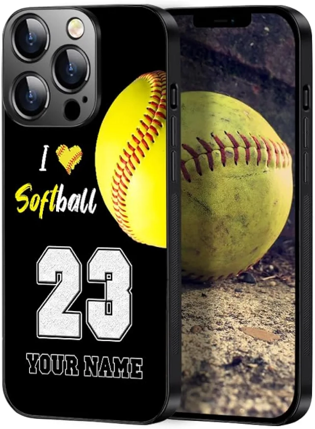 I Love Softball Personalized Softball Gift Custom Name Number Softball Phone Case for iPhone 15 14 13 12 11 Pro Max XR Samsung Galaxy S24 S23 Plus Ultra S22 S21 FE A15 A25 A34 A14 A54 A53 A03S