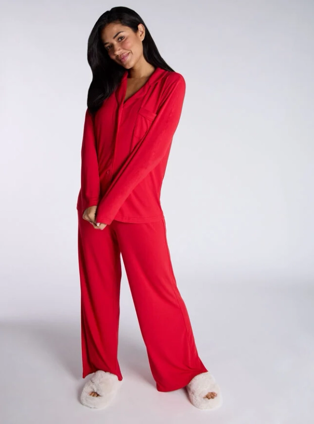 Ribbed Modal Wide Leg Pyjama Trousers | Boux Avenue