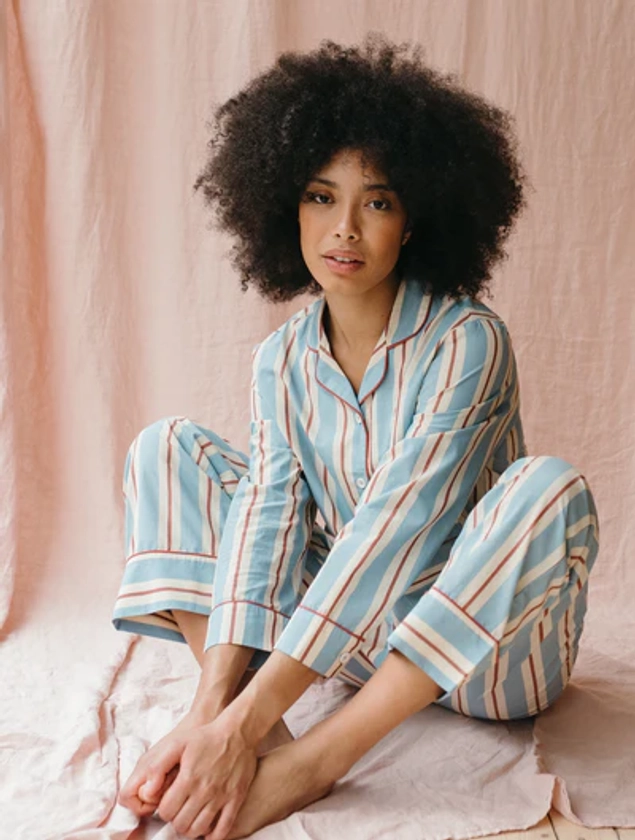 Cotton Pyjamas in Blue Stripe