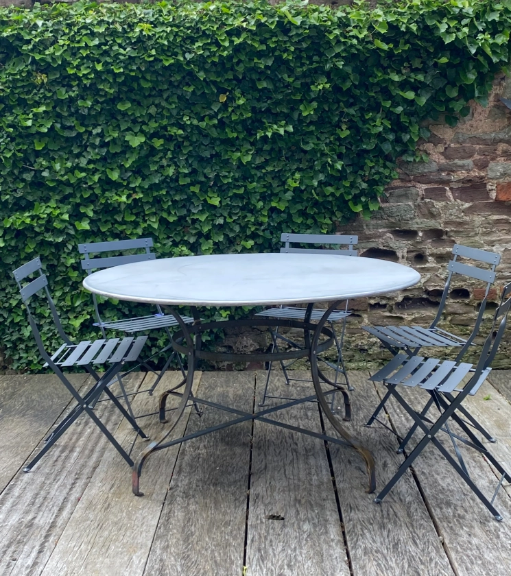 circular zinc garden tables