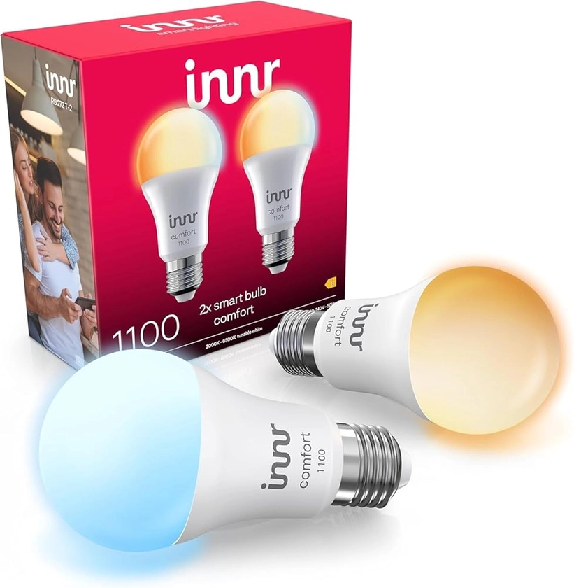 innr Ampoule Connectée E27 LED, Lampe Connectée Blanche Chaude à Froide, Fonctionne avec Hue*, Alexa, Amazon Echo (4e gén), LED Zigbee, Variable, 1190 lumens - 2 Pack