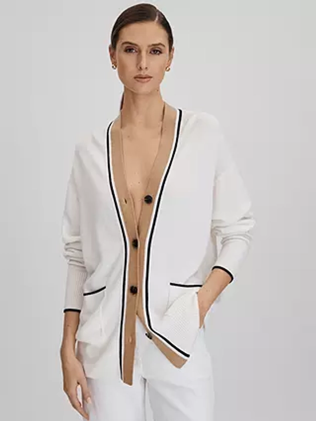 Reiss Carly Cashmere Blend Cardigan, Ivory/Black