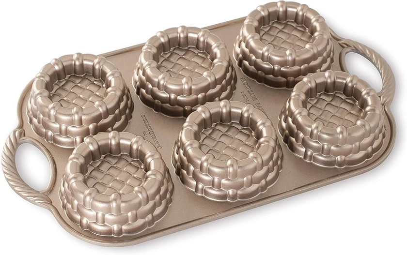 Nordic Ware Shortcake Baskets Cakelet Pan, Mini Basket Cake Mould Tray, Cast Aluminium Cake Tin, Muffin Tray for Spring, Made in The USA Colour: Toffee, 3 Cup Capacity : Amazon.co.uk: Home & Kitchen