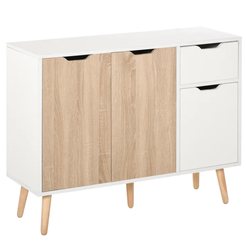 Buffet design scandinave 3 portes tiroir pin blanc aspect chêne clair | Maisons du Monde
