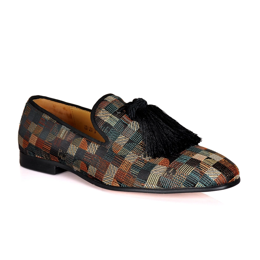 Alberto Square Embroidery Tassel Loafers - Brown Khaki by DAVID WEJ