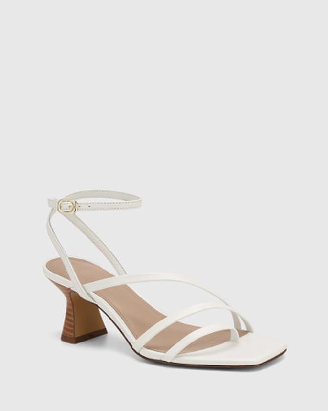 Maeve White Leather Flared Heel Sandal