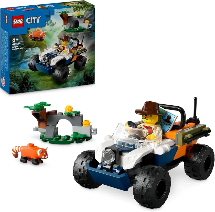 LEGO City Le Tout-Terrain de l’Explorateur de la Jungle et Le Panda Roux - Véhicule pour Enfants dès 6 Ans - Cadeau Garçons et Filles - Jeep Tout-Terrain - Minifigurine d’Aventurier et Animal 60424