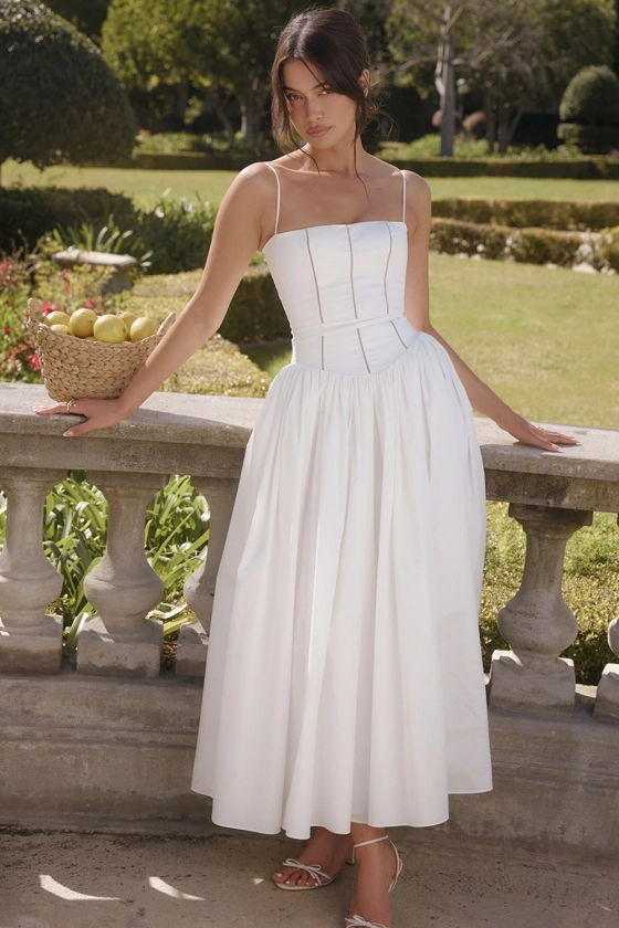 Clothing : Maxi Dresses : 'Ysabella' White Cotton Maxi Sundress