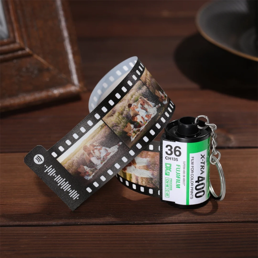 Personalized Photos Film Roll with Music Code Keychain,Custom Photo Film Roll Keychain,Film Roll Keyring,Birthday Anniversary Christmas Gift