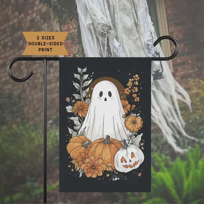 Cute Halloween ghost yard flag goth garden house banner spooky season lawn ornament weird oddities creepy cute outdoor fall decor