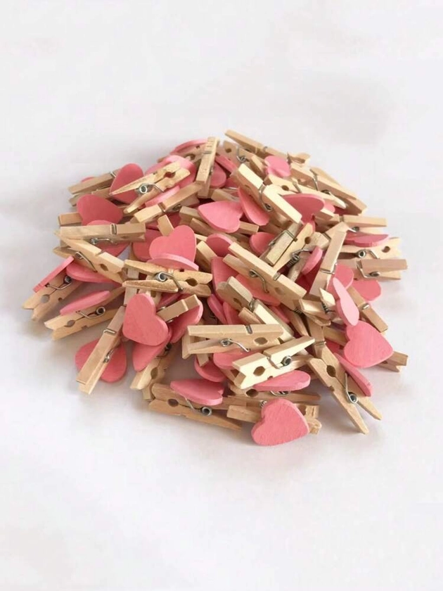 20pcs Pink Heart Shaped Clips, Wood Clothespin For Photo, Mini Clothespin For Laundry, Postcard, Home, Wedding And Stationery Decoration | SHEIN UK