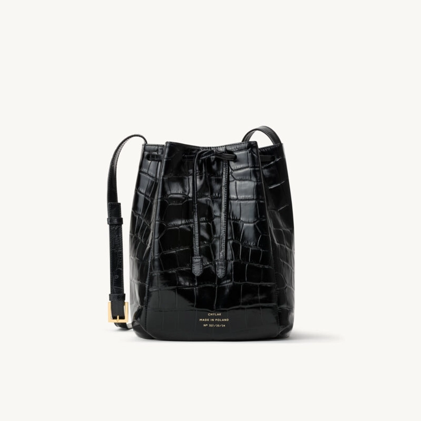 Medium Bucket Bag “glossy black crocodile” - Chylak