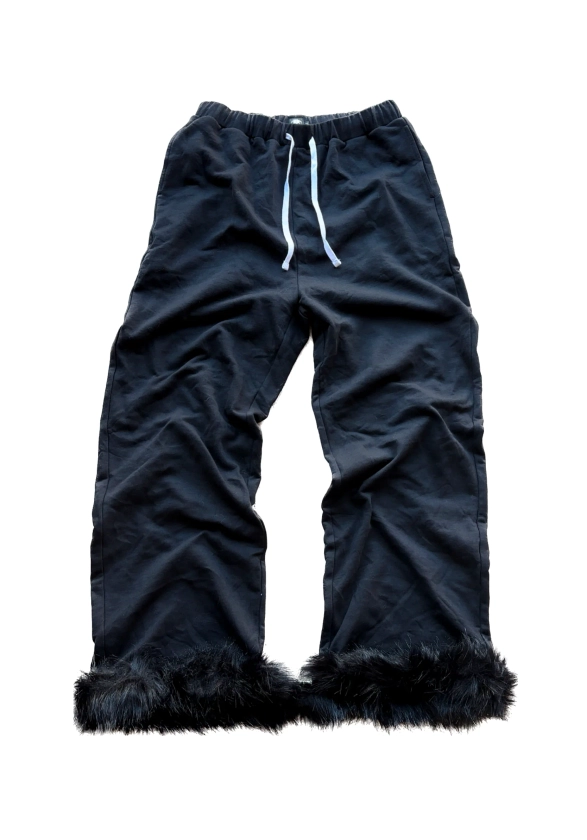 "Onyx" Black Oversized Fur Sweatpants