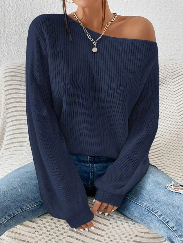 SHEIN Essnce Solid Color Asymmetrical Neckline Sweater