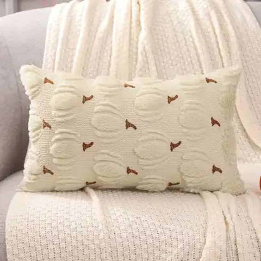 Ensemble de 2 housses de coussin en tissu tricot rustique de campagne, motif géométrique, lavable à la main uniquement avec fermeture éclair pour salon - Décor de Thanksgiving et d&#39;Halloween en polyester brodé citrouille