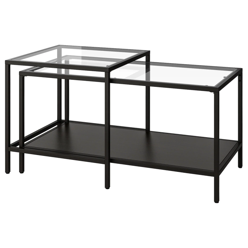 VITTSJÖ Tables gigognes, lot de 2, brun noir, verre, 90x50 cm - IKEA