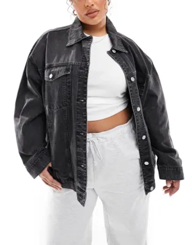 ASOS DESIGN Curve - Veste en jean oversize style années 90 - Noir délavé