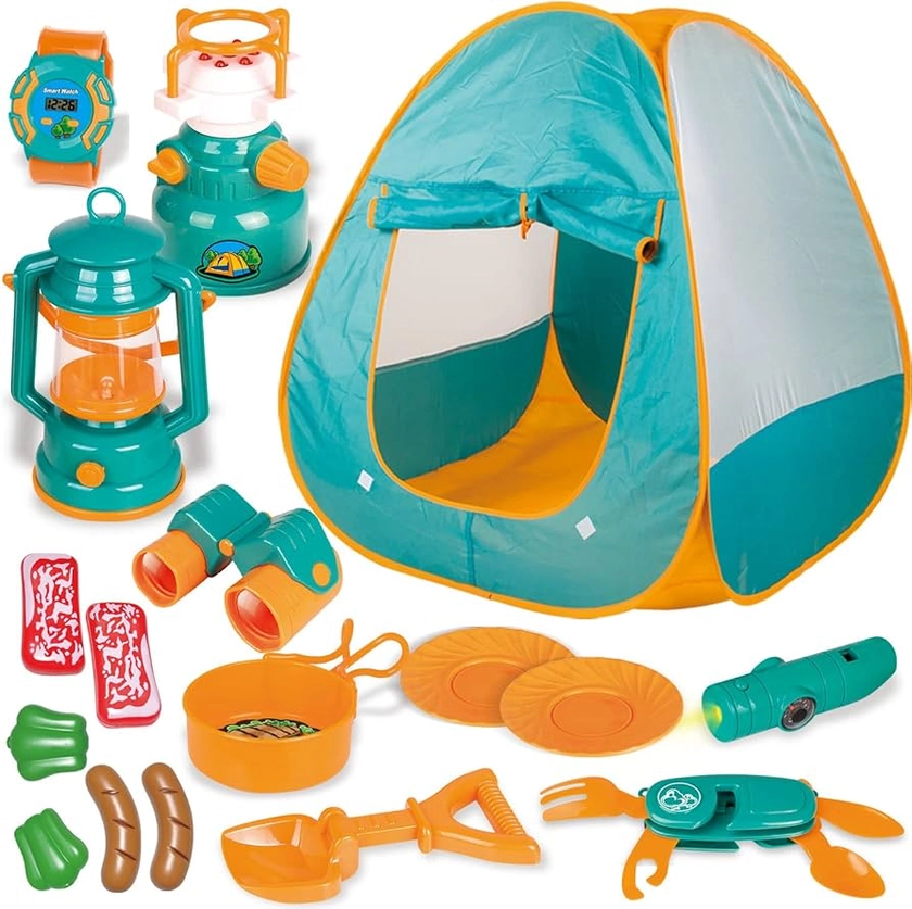 FUN LITTLE TOYS Pop Up Tent with Kids Camping Gear Set, Kids Play Tent Outdoor Toys Camping Tools Set for Kids