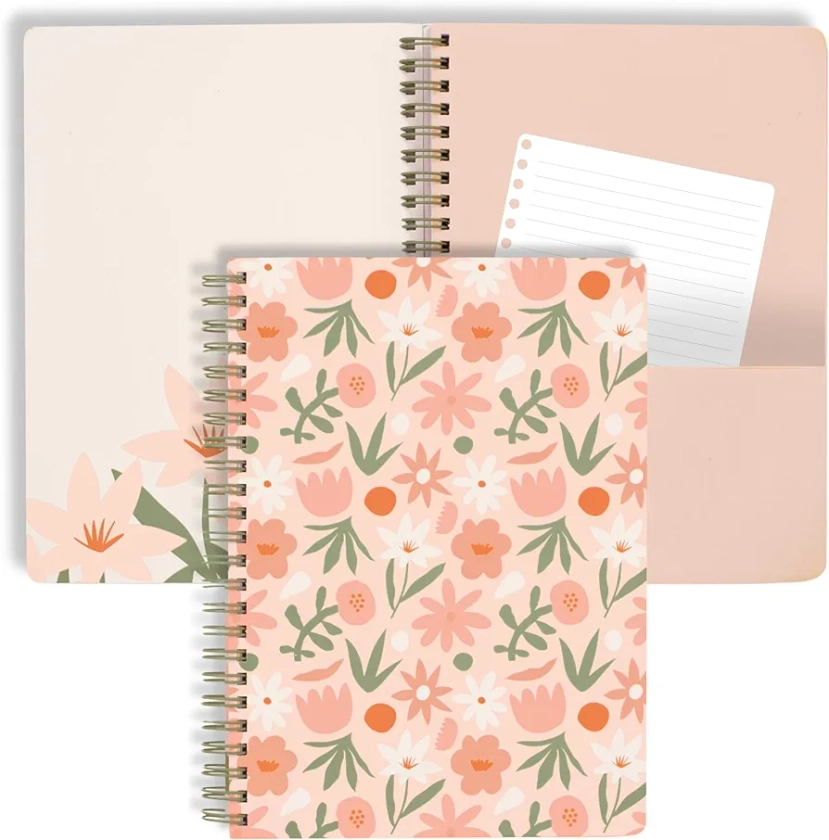 Steel Mill & Co Cute Mini Spiral Notebook, 8.25" x 6.25" Journal with Durable Hardcover and 160 Lined Pages, Star Floral, Blush
