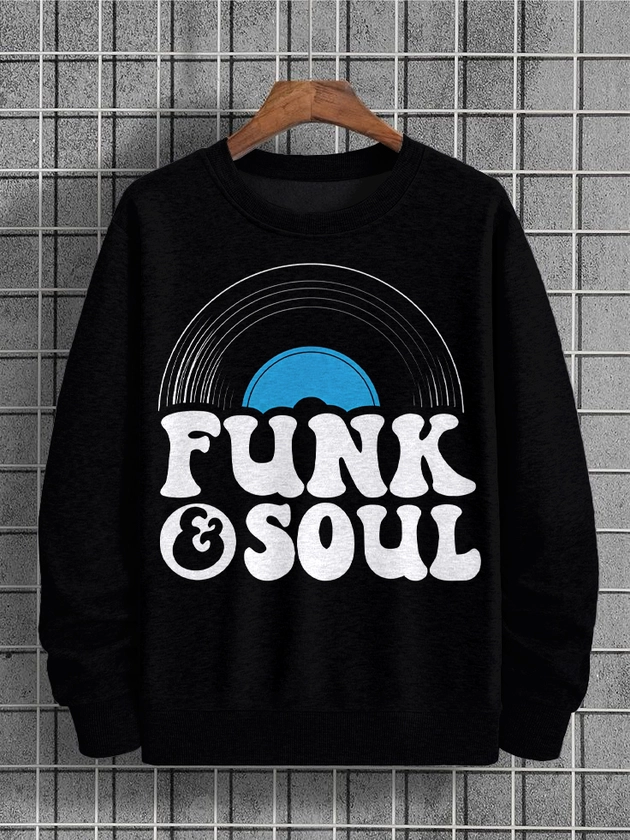 Men's Funk & Soul Record Print Casual Sweatshirt