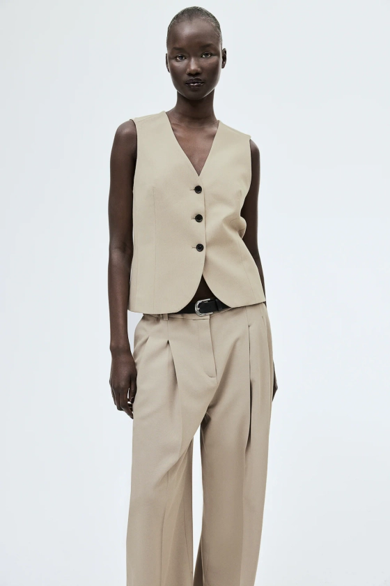 Tailored Suit Vest - V-neck - Sleeveless - Beige - Ladies | H&M US