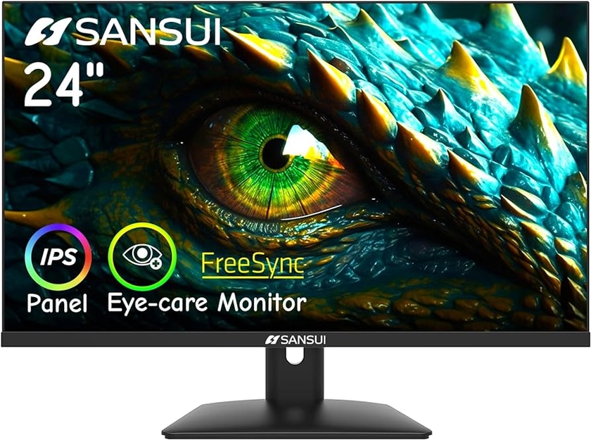 SANSUI Computer Monitor 24 inch IPS Eye Care 1080P Display HDMI,VGA Ports with 178° Viewing Angle/Frame-Less/Tilt/VESA Compatible for Office and Home(ES-24X5AL)