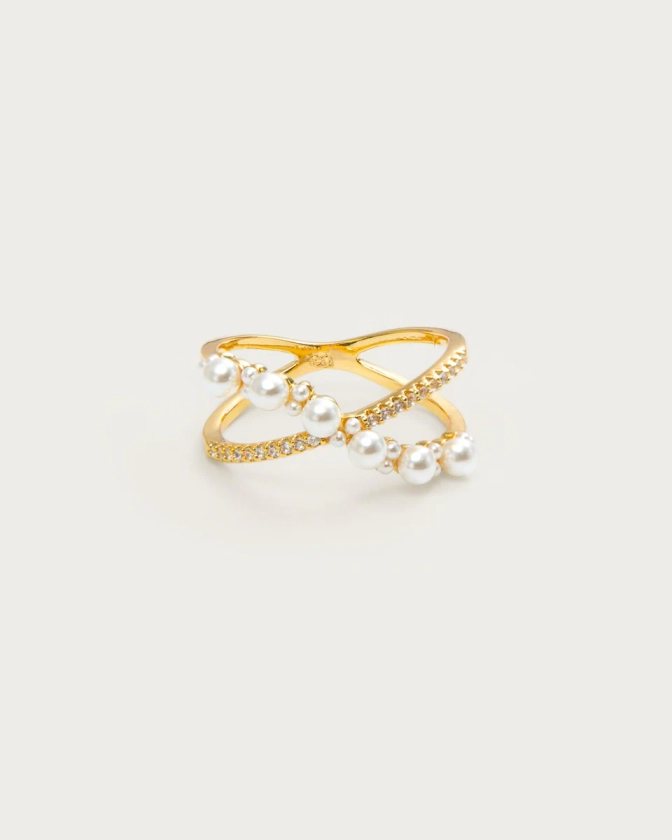 Infinity Crossover Pearl Ring| En Route Jewelry | En Route Jewelry
