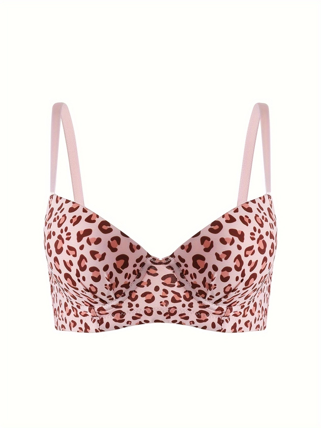 Sexy Leopard Print Bra, Comfortable Push Up Underwire Bra, Women's Lingerie & Underwear