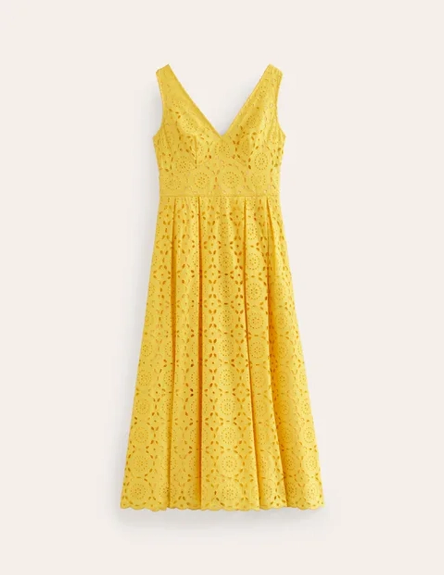 Broderie Occasion Midi Dress - Vibrant Yellow | Boden US