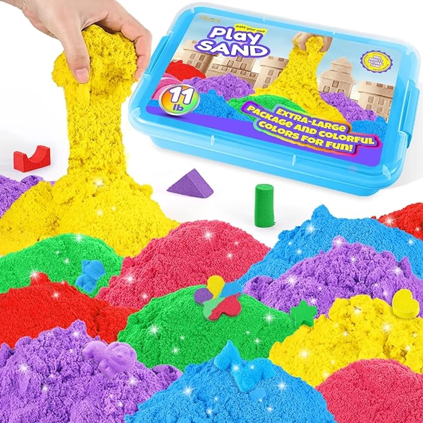 AtMini Play Sand for Kids, 11lbs of 6 Colored Sands, Magic Sand Bulk, Play Sand for Sandbox Sensory Sand Kit for Boys and Girls (Blue Tray)