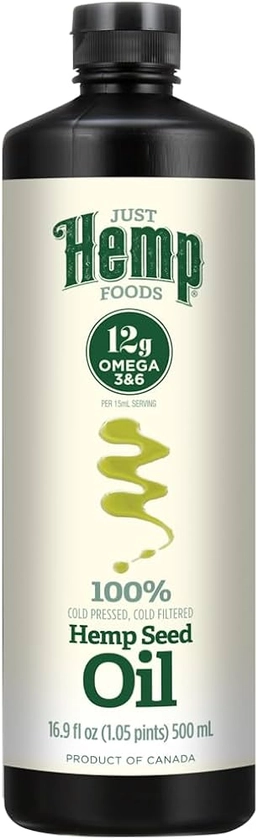 Just Hemp Foods All Natural Hemp Seed Oil, Cold Pressed, Cold Filtered, 12g of Omega 3 & 6 Per Serving, 16.9 Fl Oz