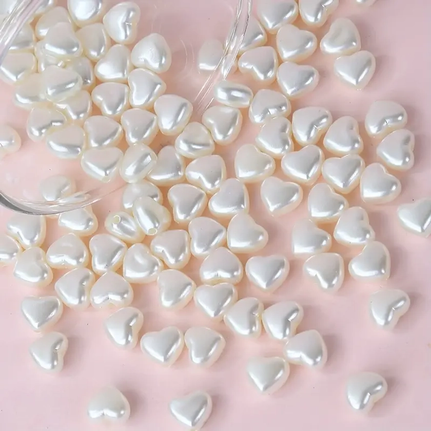 300pcs Acrylic Heart Shaped Imitation Pearls Loose Spacer Beads For Jewelry Making DIY Elegant Necklace Bracelet Phone Bag Chain Small Business Suppli
