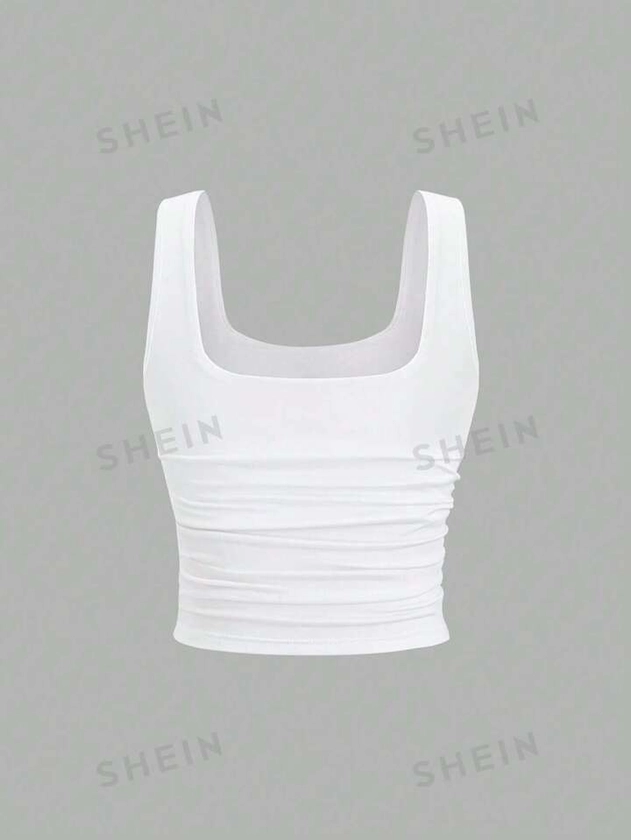 SHEIN MOD Women's Summer Solid Square Neck Casual Slim Fit Vest Top