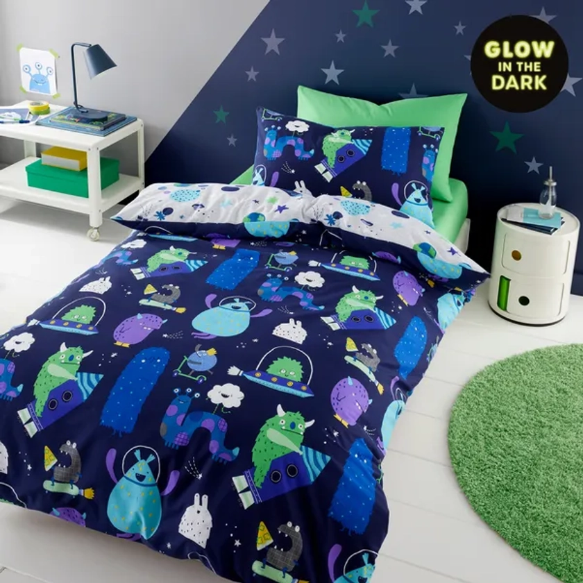 Monsters Glow in The Dark Duvet Cover and Pillowcase Set