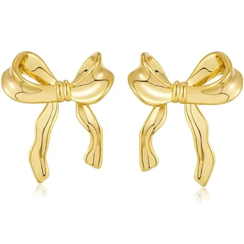 BLISI Gold Bow Earrings with 14K Gold Plating Bow Stud Earrings Bow Earrings Gold for Women