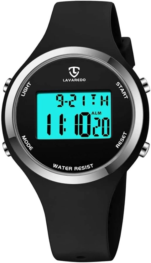 Aswan Watch Montre Digitale Femme avec Chronomètre, Eclairage, Alarme, Calendrier-Montres Sport avec Bracelet en Silicone